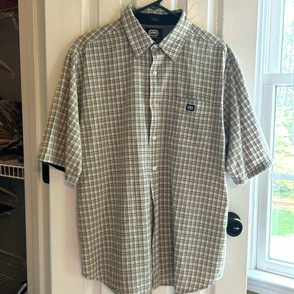 ECKO UNLTD men’s button down shirt, Size XL, yellow and green striped